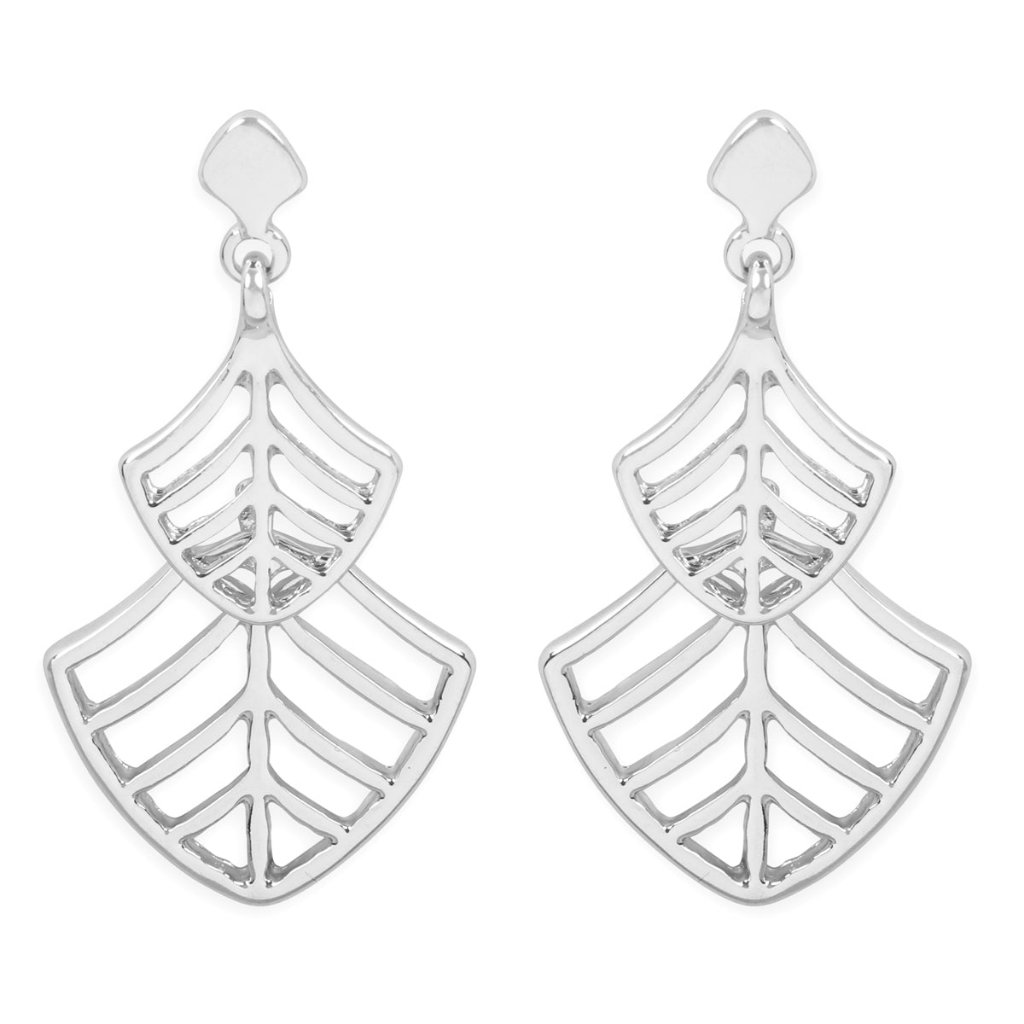 Leaf Filigree Drop Earrings - Silver 11$
